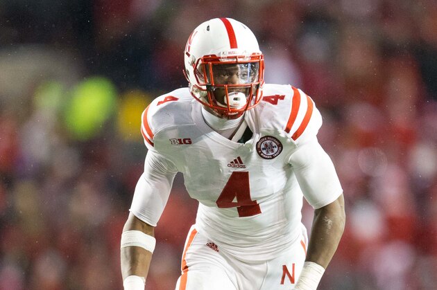 Nov 15, 2014; Madison, WI, USA; Nebraska Cornhuskers defensive end Randy Gregory (4) during the game against the Wisconsin Badgers at Camp Randall Stadium.  Wisconsin won 59-24.  Mandatory Credit: Jeff Hanisch-USA TODAY Sports