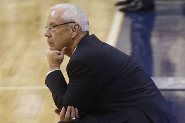 North Carolina head coach Roy Williams works court side in an NCAA college basketball game between Pittsburgh and North Carolina, Saturday, Feb. 14, 2015, in Pittsburgh. (AP Photo/Keith Srakocic)