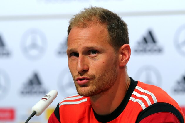 SANTO ANDRE, BRAZIL - JULY 10:  Benedikt Hoewede of Germany talks to the media during the German national team press conference at Campo Bahia on July 10, 2014 in Santo Andre, Brazil.  (Photo by Martin Rose/Getty Images)