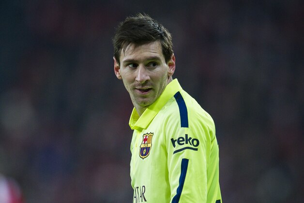 BILBAO, SPAIN - FEBRUARY 08:  Lionel Messi of FC Barcelona reacts during the La Liga match between Athletic Club and FC Barcelona at San Mames Stadium onÊ February 8, 2015 in Bilbao, Spain.  (Photo by Juan Manuel Serrano Arce/Getty Images)