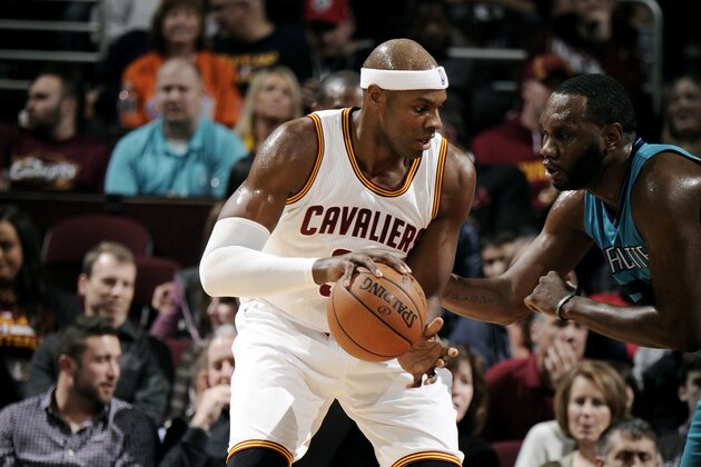CLEVELAND, OH - JANUARY 23: Brendan Haywood #33 of the Cleveland Cavaliers handles the ball against the Charlotte Hornets at The Quicken Loans Arena on January 23, 2015 in Cleveland, Ohio. NOTE TO USER: User expressly acknowledges and agrees that, by downloading and/or using this Photograph, user is consenting to the terms and conditions of the Getty Images License Agreement. Mandatory Copyright Notice: Copyright 2015 NBAE (Photo by David Liam Kyle/NBAE via Getty Images)