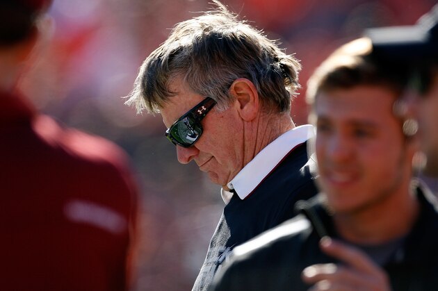 CLEMSON, SC - NOVEMBER 29: Head Coach Steve Spurrier of the South Carolina Gamecocks reacts after a play during their game against the Clemson Tigers at Memorial Stadium on November 29, 2014 in Clemson, South Carolina. (Photo by Tyler Smith/Getty Images)