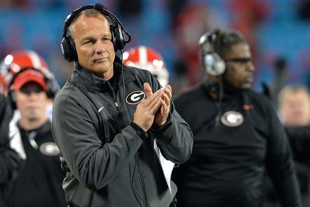 CHARLOTTE, NC - DECEMBER 30:  Head coach Mark Richt of the Georgia Bulldogs  watches his team play against the Louisville Cardinals during the Belk Bowl at Bank of America Stadium on December 30, 2014 in Charlotte, North Carolina.  (Photo by Grant Halverson/Getty Images)