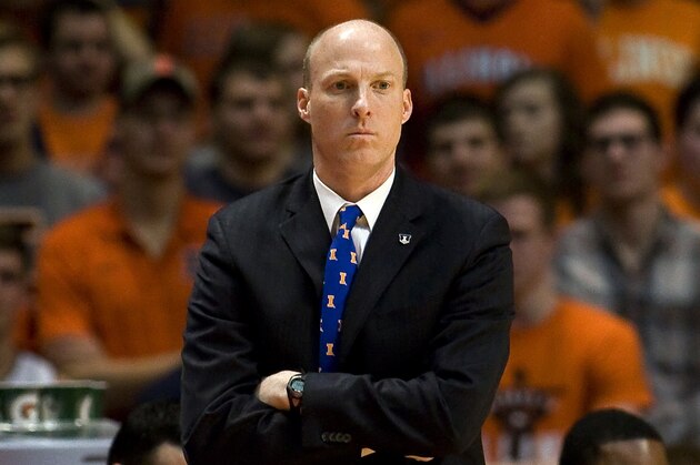 Feb 3, 2015; Champaign, IL, USA; Illinois Fighting Illini head coach John Groce in the game against the Rutgers Scarlet Knights at State Farm Center. Mandatory Credit: Mike Granse-USA TODAY Sports