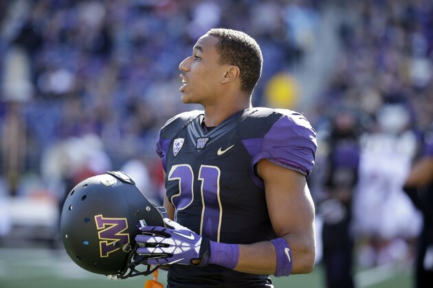 Washington's Marcus Peters walks on the field against Stanford in an NCAA football game Saturday, Sept. 27, 2014, in Seattle. (AP Photo/Elaine Thompson)