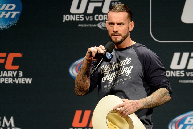 Jan 2, 2015; Las Vegas, NV, USA; Former WWE star Phil CM Punk Brooks is the featured guest for the UFC 182 Q&A session Friday evening before the start of the weigh-ins at the MGM Grand Garden Arena. Mandatory Credit: Jayne Kamin-Oncea-USA TODAY Sports