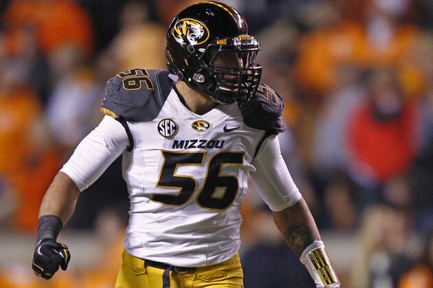 Missouri defensive lineman Shane Ray (56) in the first quarter of an NCAA college football game against Tennessee Saturday, Nov. 22, 2014 in Knoxville, Tenn. (AP Photo/Wade Payne)