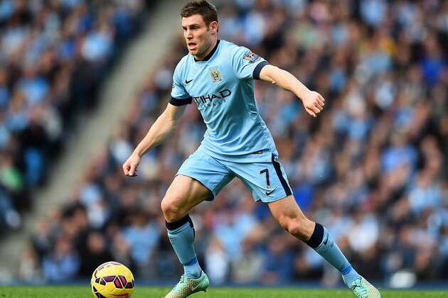 MANCHESTER, ENGLAND - NOVEMBER 02:  James Milner of Manchester City in action during the Barclays Premier League match between Manchester City and Manchester United at Etihad Stadium on November 2, 2014 in Manchester, England.  (Photo by Laurence Griffiths/Getty Images)