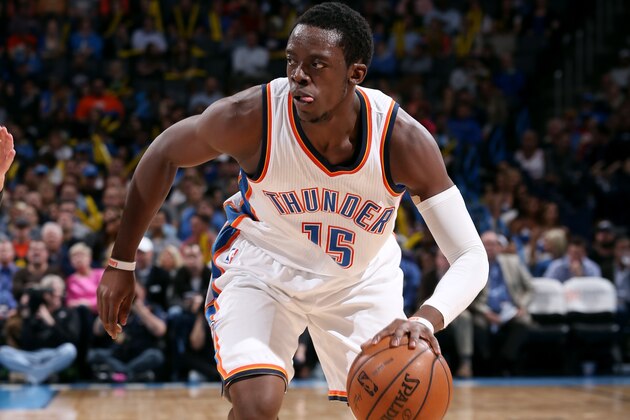 OKLAHOMA CITY, OK- JANUARY 26: Reggie Jackson #15 of the Oklahoma City Thunder drives against the Minnesota Timberwolves on January 26, 2015 at Chesapeake Energy Arena in Oklahoma City, Oklahoma. NOTE TO USER: User expressly acknowledges and agrees that, by downloading and or using this photograph, User is consenting to the terms and conditions of the Getty Images License Agreement. Mandatory Copyright Notice: Copyright 2015 NBAE (Photo by David Sherman/NBAE via Getty Images)