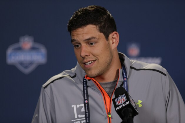 Baylor quarterback Bryce Petty answers a question during a news conference at the NFL football scouting combine in Indianapolis, Thursday, Feb. 19, 2015. (AP Photo/David J. Phillip)
