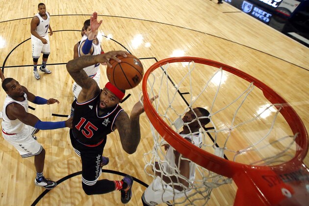 West Team’s DeMarcus Cousins, of the Sacramento Kings, goes up for a shot during the second half of the NBA All-Star basketball game, Sunday, Feb. 15, 2015, in New York. The West Team won 163-158. (AP Photo/Kathy Willens, Pool)