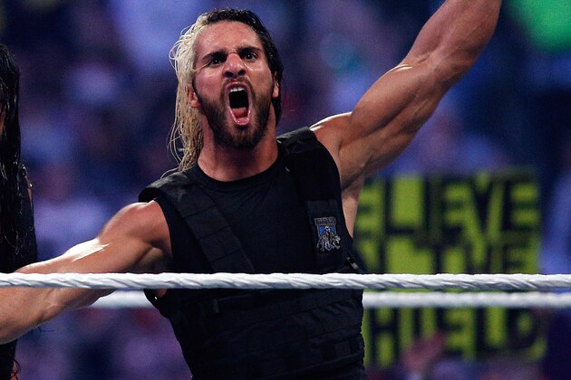 The Shield reacts after their win during Wrestlemania XXX at the Mercedes-Benz Super Dome in New Orleans on Sunday, April 6, 2014. (Jonathan Bachman/AP Images for WWE)
