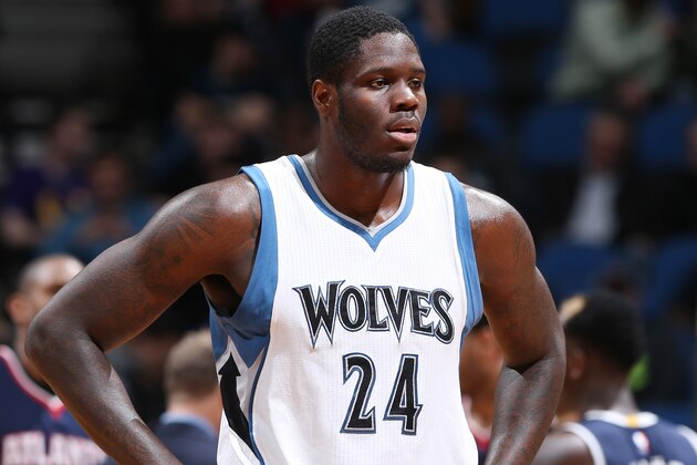 MINNEAPOLIS, MN -  FEBRUARY 9: Anthony Bennett #24 of the Minnesota Timberwolves during the game against the Atlanta Hawks on February 9, 2015 at Target Center in Minneapolis, Minnesota. NOTE TO USER: User expressly acknowledges and agrees that, by downloading and or using this Photograph, user is consenting to the terms and conditions of the Getty Images License Agreement. Mandatory Copyright Notice: Copyright 2015 NBAE (Photo by David Sherman/NBAE via Getty Images)