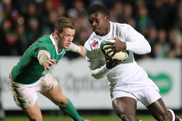 CORK, IRELAND - JANUARY 30:  Craig Gilroy fails to stop Christian Wade as he runs past to score a try during the International match between the Ireland Wolfhounds and England Saxons at Irish Independent Park on January 30, 2015 in Cork, Ireland.  (Photo by Getty Images)