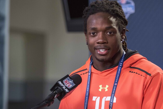 Feb 19, 2015;  Indianapolis, IN, USA; Wisconsin running back Melvin Gordon speaks to the media at the 2015 NFL Combine at Lucas Oil Stadium. Mandatory Credit: Trevor Ruszkowski-USA TODAY Sports
