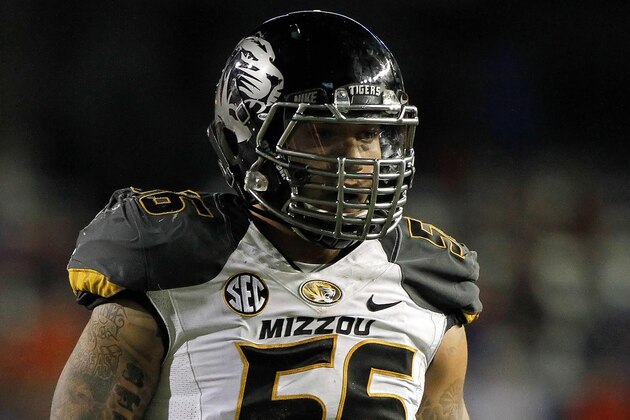 Oct 18, 2014; Gainesville, FL, USA; Missouri Tigers defensive lineman Shane Ray (56) against the Florida Gators during the second half at Ben Hill Griffin Stadium. Missouri Tigers defeated the Florida Gators 42-13. Mandatory Credit: Kim Klement-USA TODAY Sports