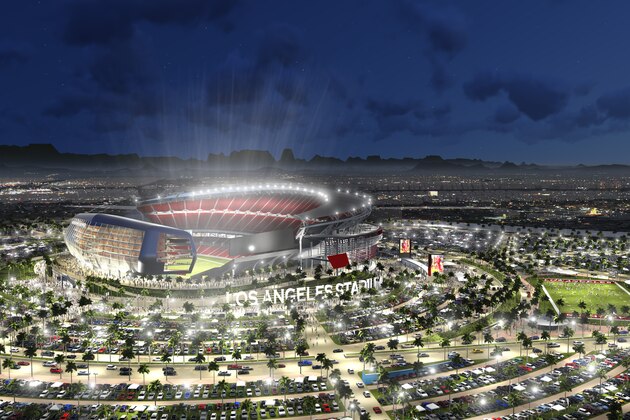 This undated artist rendering provided by MANICA Architecture shows an artist's rendering of a newly proposed NFL stadium in the city of Carson, Calif. The Oakland Raiders and San Diego Chargers are jointly planning a shared stadium if both teams fail to get new deals in their current hometowns. The proposed $1.7 billion stadium would be in Carson, Calif.  15 miles south of downtown Los Angeles and home to the Los Angeles Galaxy soccer team. (AP Photo/MANICA Architecture) NO SALES