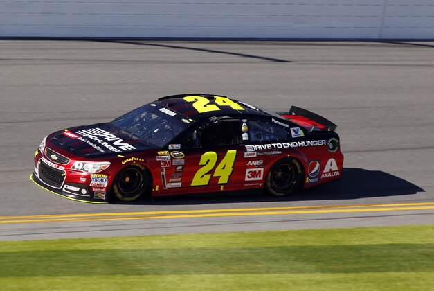 Feb 18, 2015; Daytona Beach, FL, USA; NASCAR Sprint Cup Series driver Jeff Gordon (24) during practice for the Daytona 500 at Daytona International Speedway. Mandatory Credit: Peter Casey-USA TODAY Sports