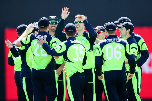 NELSON, NEW ZEALAND - FEBRUARY 16:  Ireland players celebrate the wicket of Chris Gayle of the West Indies during the 2015 ICC Cricket World Cup match between the West Indies and Ireland at Saxton Field on February 16, 2015 in Nelson, New Zealand.  (Photo by Hagen Hopkins/Getty Images)