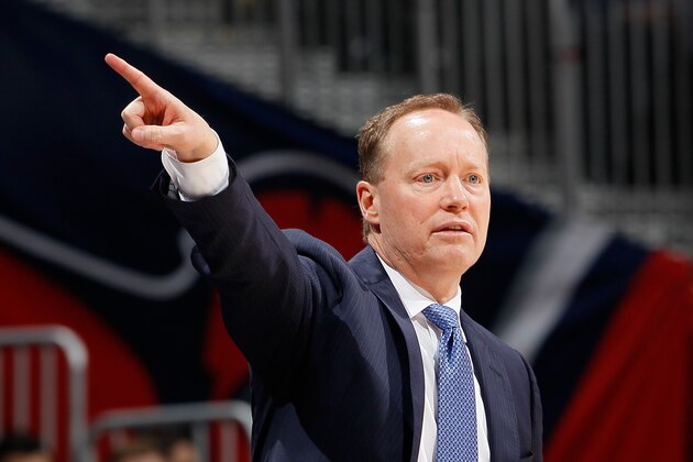 ATLANTA, GA - JANUARY 25:  Mike Budenholzer of the Atlanta Hawks against the Minnesota Timberwolves at Philips Arena on January 25, 2015 in Atlanta, Georgia.  NOTE TO USER: User expressly acknowledges and agrees that, by downloading and or using this photograph, User is consenting to the terms and conditions of the Getty Images License Agreement.  (Photo by Kevin C. Cox/Getty Images)