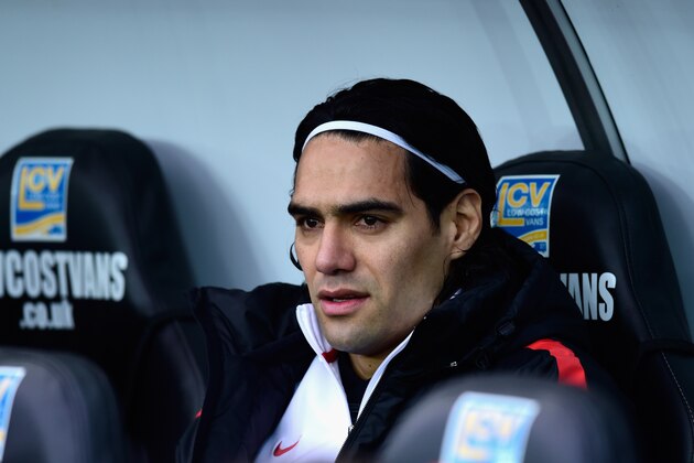 SWANSEA, WALES - FEBRUARY 21:  Manchester United player Radamel Falcao looks on from the substitutes bench before the Barclays Premier League match between Swansea City and Manchester United at Liberty Stadium on February 21, 2015 in Swansea, Wales.  (Photo by Stu Forster/Getty Images)
