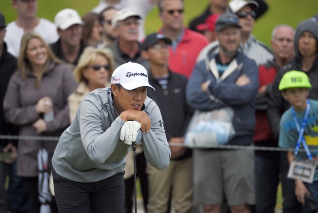 James Hahn watches his drive on the 10th tee in the final round of the Northern Trust Open golf tournament at Riviera Country Club in the Pacific Palisades area of Los Angeles Sunday, Feb. 22, 2015. (AP Photo/Mark J. Terrill)