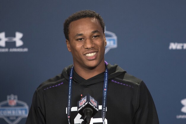 Feb 21, 2015; Indianapolis, IN, USA; Washington defensive back Marcus Peters speaks to the media at the 2015 NFL Combine at Lucas Oil Stadium. Mandatory Credit: Trevor Ruszkowski-USA TODAY Sports