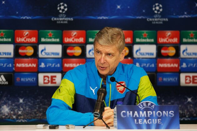 BRUSSELS, BELGIUM - OCTOBER 21:  Head Coach / Manager, Arsene Wenger speaks to the media during the Arsenal Press Conference held at Constant Vanden Stock Stadium on October 21, 2014 in Brussels, Belgium. Anderlecht and Arsenal will play tomorrow night in their Group D UEFA Champions League match.  (Photo by Dean Mouhtaropoulos/Getty Images)