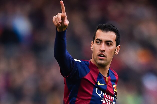 BARCELONA, SPAIN - DECEMBER 20:  Sergio Busquets of FC Barcelona reacts during the La Liga match between FC Barcelona and Cordoba CF at Camp Nou on December 20, 2014 in Barcelona, Spain.  (Photo by David Ramos/Getty Images)