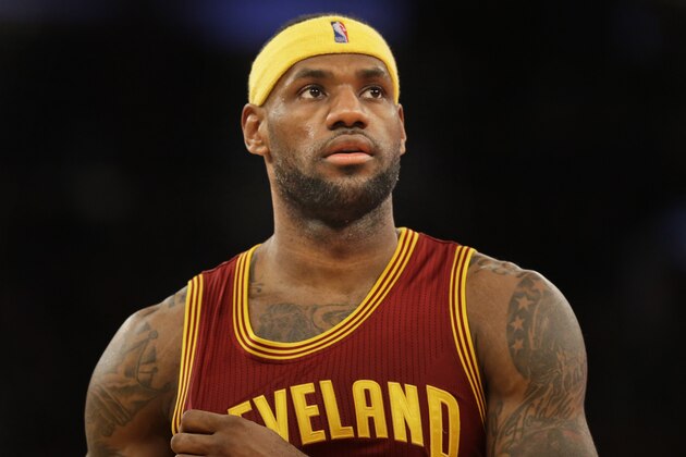 Cleveland Cavaliers' LeBron James during the second half of the NBA basketball game against the New York Knicks, Sunday, Feb. 22, 2015 in New York. (AP Photo/Seth Wenig)