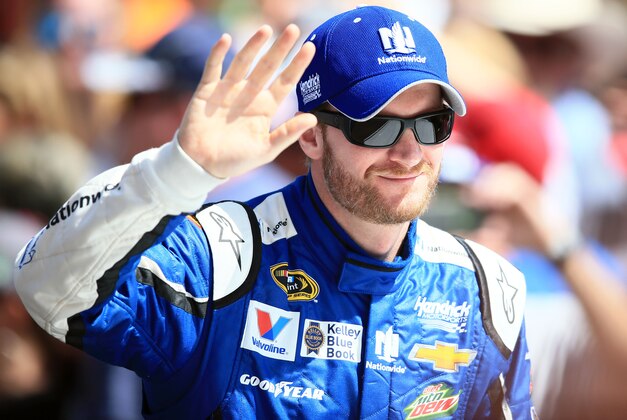 Feb 22, 2015; Daytona Beach, FL, USA; NASCAR Sprint Cup Series driver Dale Earnhardt Jr. (88) during driver introductions before the Daytona 500 at Daytona International Speedway. Mandatory Credit: Andrew Weber-USA TODAY Sports