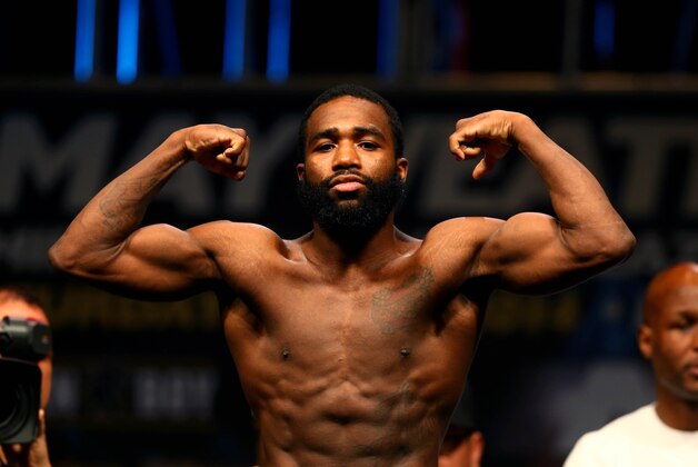 May 2, 2014; Las Vegas, NV, USA; Adrien Broner during weigh ins prior to his fight against Carlos Molina (not pictured) at MGM Grand Garden Arena. Mandatory Credit: Mark J. Rebilas-USA TODAY Sports