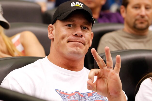 ST. PETERSBURG - OCTOBER 04:  Celebrity John Cena takes in Game Four of the American League Division Series  between of the Tampa Bay Rays and the Texas Rangers at Tropicana Field on October 4, 2011 in St. Petersburg, Florida.  (Photo by J. Meric/Getty Images)
