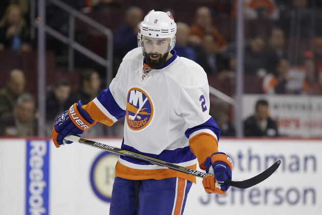 New York Islanders' Nick Leddy in action during an NHL hockey game against the Philadelphia Flyers, Thursday, Feb. 5, 2015, in Philadelphia. (AP Photo/Matt Slocum)