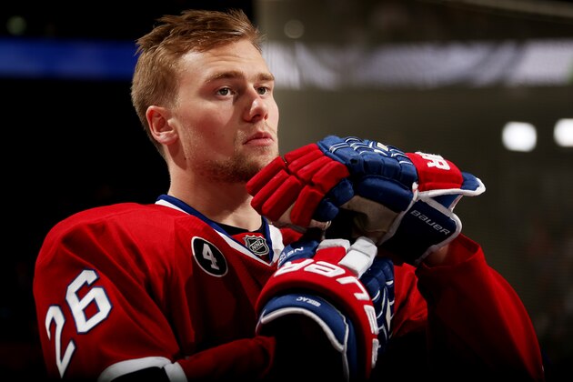 COLUMBUS, OH - JANUARY 24:  Jiri Sekac #26 of the Montreal Canadiens and Team Foligno looks on during the AMP NHL Hardest Shot event of the 2015 Honda NHL All-Star Skills Competition at Nationwide Arena on January 24, 2015 in Columbus, Ohio.  (Photo by Bruce Bennett/Getty Images)