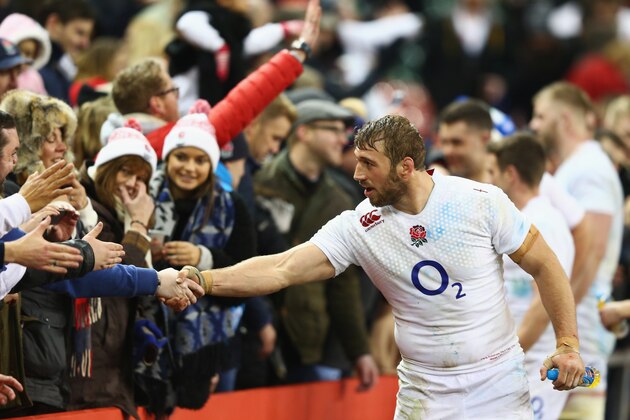 CARDIFF, WALES - FEBRUARY 06:  Chris Robshaw of England celebrates victory with fans after the RBS Six Nations match between Wales and England at the Millennium Stadium on February 6, 2015 in Cardiff, Wales.  (Photo by Michael Steele/Getty Images)