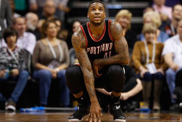 PHOENIX, AZ - JANUARY 21:  Thomas Robinson #41 of the Portland Trail Blazers reacts during the second half of the NBA game against the Phoenix Suns at US Airways Center on January 21, 2015 in Phoenix, Arizona. The Suns defeated the Trail Blazers 118-113. NOTE TO USER: User expressly acknowledges and agrees that, by downloading and or using this photograph, User is consenting to the terms and conditions of the Getty Images License Agreement.  (Photo by Christian Petersen/Getty Images)