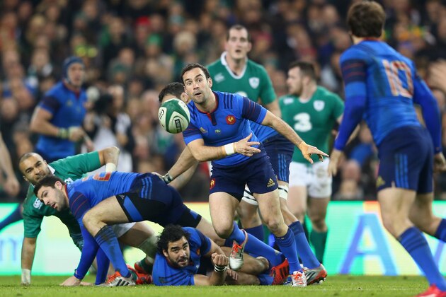 DUBLIN, IRELAND - FEBRUARY 14:  Morgan Parra of France feeds a pass from the scrum during the RBS Six Nations match between Ireland and France at the Aviva Stadium on February 14, 2015 in Dublin, Ireland.  (Photo by Michael Steele/Getty Images)