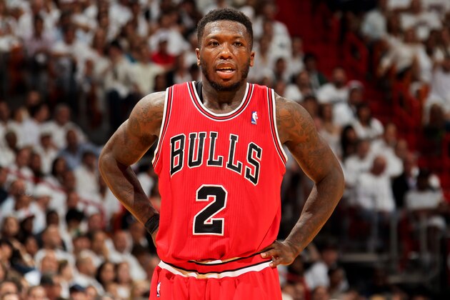 MIAMI, FL - MAY 15: Nate Robinson #2 of the Chicago Bulls reacts while playing against the Miami Heat in Game Five of the Eastern Conference Semifinals during the 2013 NBA Playoffs on May 15, 2013 at American Airlines Arena in Miami, Florida. NOTE TO USER: User expressly acknowledges and agrees that, by downloading and/or using this photograph, user is consenting to the terms and conditions of the Getty Images License Agreement. Mandatory copyright notice: Copyright NBAE 2013 (Photo by Issac Baldizon/NBAE via Getty Images)