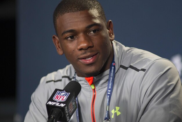 Feb 19, 2015;  Indianapolis, IN, USA; Michigan wide receiver Devin Funchess speaks to the media at the 2015 NFL Combine at Lucas Oil Stadium. Mandatory Credit: Trevor Ruszkowski-USA TODAY Sports