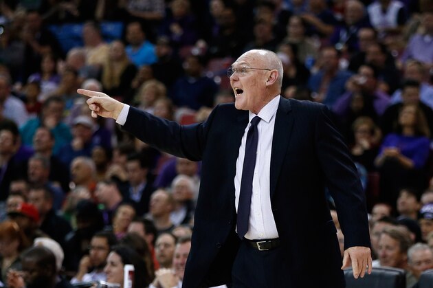 SACRAMENTO, CA - FEBRUARY 25:  Head coach George Karl of the Sacramento Kings reacts during their game against the Memphis Grizzlies at Sleep Train Arena on February 25, 2015 in Sacramento, California.  NOTE TO USER: User expressly acknowledges and agrees that, by downloading and or using this photograph, User is consenting to the terms and conditions of the Getty Images License Agreement.  (Photo by Ezra Shaw/Getty Images)