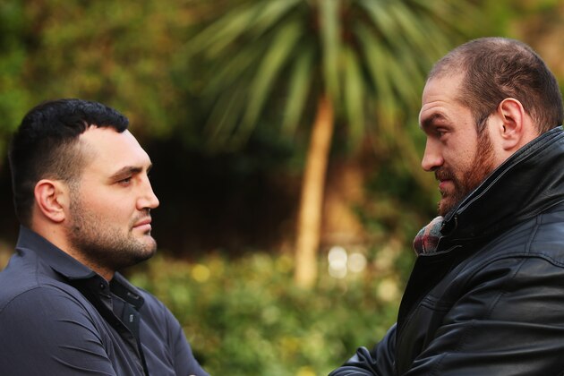 LONDON, ENGLAND - JANUARY 20:  Christian Hammer (l) poses with Tyson Fury during a Tyson Fury - Christian Hammer head-to-head press conference at Fredericks Resturant on January 20, 2015 in London, England.  (Photo by Bryn Lennon/Getty Images)