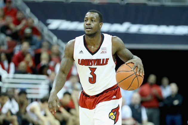 LOUISVILLE, KY - FEBRUARY 21:  Chris Jones #3 of the Louisville Cardinals dribbles the ball during the game against the Miami Hurricanes at KFC YUM! Center on February 21, 2015 in Louisville, Kentucky.  (Photo by Andy Lyons/Getty Images)