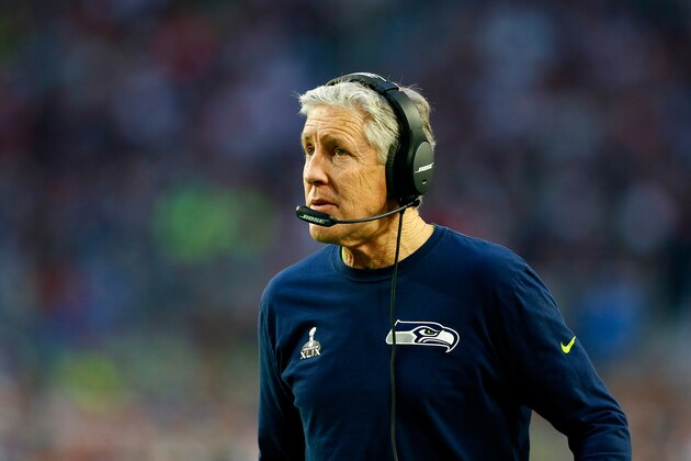 GLENDALE, AZ - FEBRUARY 01:  Head coach Pete Carroll of the Seattle Seahawks looks on from the sideline in the second quarter against the New England Patriots during Super Bowl XLIX at University of Phoenix Stadium on February 1, 2015 in Glendale, Arizona.  (Photo by Kevin C. Cox/Getty Images)