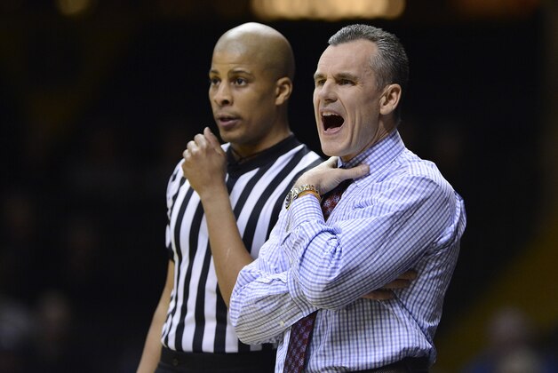 Florida head coach Billy Donovan yells to his team in the first half of an NCAA college basketball game against Vanderbilt on Tuesday, Feb. 3, 2015, in Nashville, Tenn. (AP Photo/Mark Zaleski)
