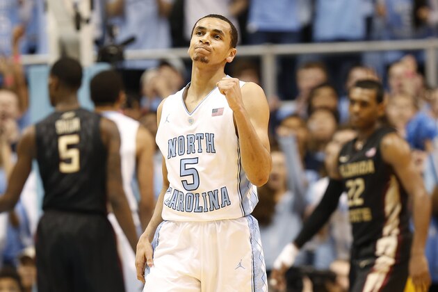 North Carolina's Marcus Paige reacts during the second half of an NCAA college basketball game against Florida State, Saturday Jan. 24, 2015, in Chapel Hill, N.C. (AP Photo/Ellen Ozier)