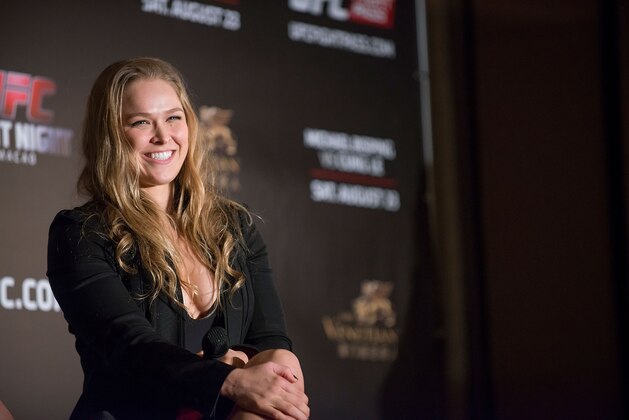 HONG KONG - AUGUST 20:  UFC women's bantamweight champion Ronda Rousey at a Q&A session during the Macao UFC Fight Night Press Conference at the Four Season Hotel on August 20, 2014 in Hong Kong.  (Photo by Anthony Kwan/Getty Images)