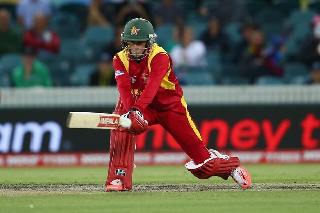 CANBERRA, AUSTRALIA - FEBRUARY 24:  Sean Williams of Zimbabwe bats during the 2015 ICC Cricket World Cup match between the West Indies and Zimbabwe at Manuka Oval on February 24, 2015 in Canberra, Australia.  (Photo by Mark Kolbe/Getty Images)
