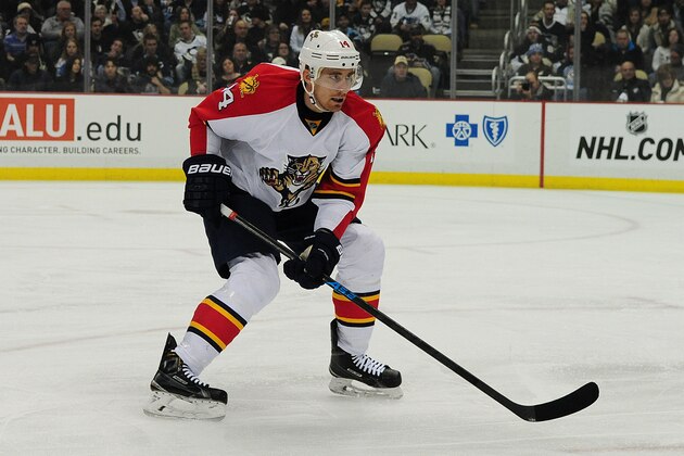 PITTSBURGH, PA - DECEMBER 20: Tomas Fleischmann #14 of the Florida Panthers looks on during a game against the Pittsburgh Penguins at Consol Energy Center on December 20, 2014 in Pittsburgh, Pennsylvania. (Photo by MattKincaid/Getty Images)