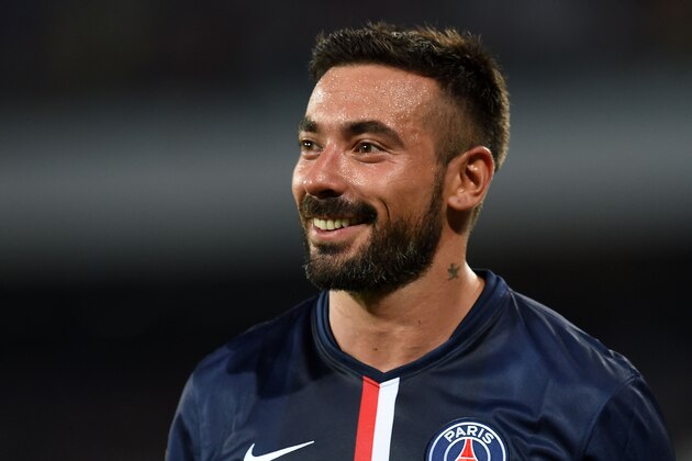 NAPLES, ITALY - AUGUST 11:  Ezequiel Lavezzi  of Paris Saint Germain smiles after the pre-season friendly match between SSC Napoli and Paris Saint-Germain FC at Stadio San Paolo on August 11, 2014 in Naples, Italy.  (Photo by Giuseppe Bellini/Getty Images)